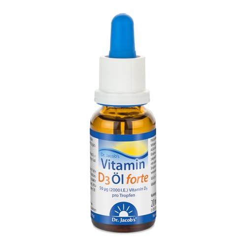 Dr. Jacob's Vitamin D3 Öl forte 20 ml I 2000 I.E. 50 µg D3 pro Tropfen I optimal bioverfügbar I 640 Tropfen, 1.280.000 I.E