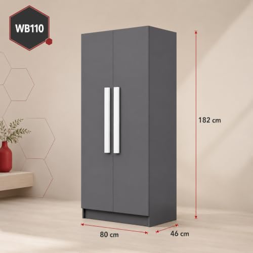 Image of Bniture 2 Door Wooden Wardrobe for Bedroom | Almirah for Clothes with 4 Shelves, Engineered Wood Wardrobe for Clothes | Cupboard for Bedroom (46D x 80W x 182H CM) | 3 Years Warranty (Slate Grey)