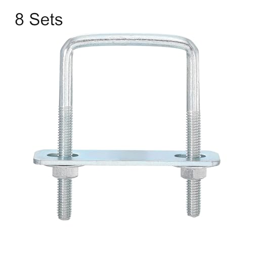 Image of uxcell Square U-Bolts, 8 Sets 42mm Inner Width 70mm Length M6 Zinc-Plated Carbon Steel U Clamp Bolt with Nuts and Plates, for Boat Trailer