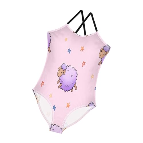Kids Swim Suits 3-10 Y Beach Swimsuit Girls, Cute Purple Sheep Pink 5