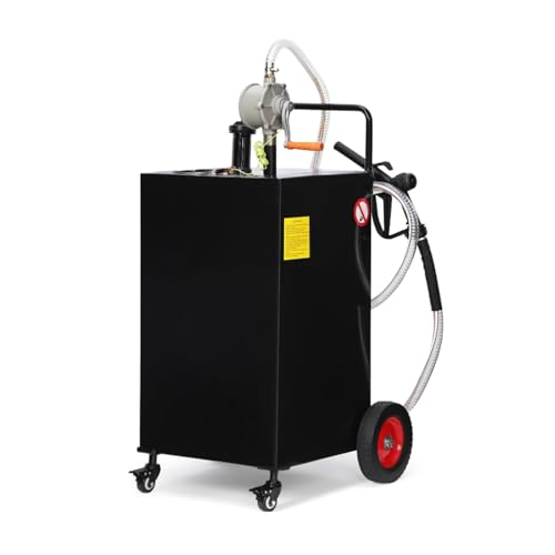 50 Gallon Portable Storage Caddy with Manual Transfer Pump Heavy-Duty Wheeled Tank for for Cars Trucks Boats Lawn Mowers Use Durable Four-Wheel Design + Visible Level Gauge - Black