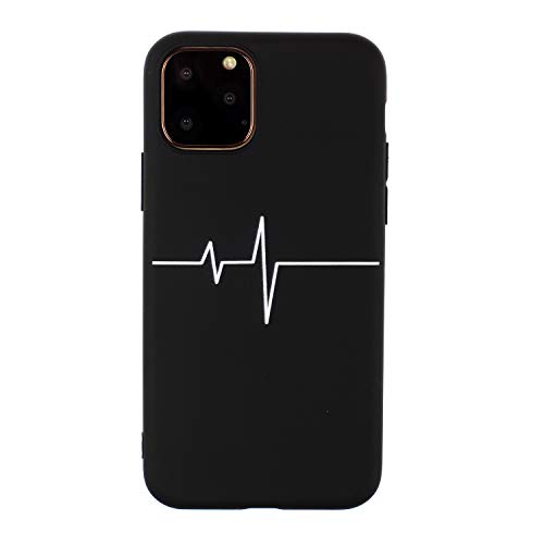 Jorisa Black Soft Silicone Case for iPhone 11 6.1 inch,Creative Funny Pattern Matte Flexible Rubber TPU Phone Cover Slim Lightweight Anti-Scratch Protective Case,Heart Rate