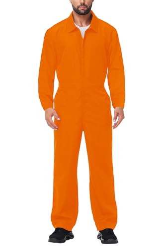 Adult Orange Prisoner Jumpsuit Women Halloween Zip Up Inmate Costume Cosplay Jail Criminal Outfits M