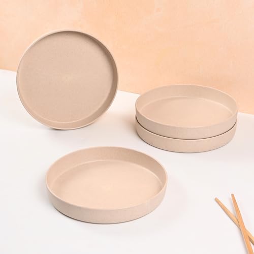 Image of Eha Earth Friendly Verde Round Plates | Set of 4 | 8 inch | Made with Rice Husk Biocomposite | Breakfast Plates | Unbreakable Dinner Plates Set | Microwave Safe | Sand Castle