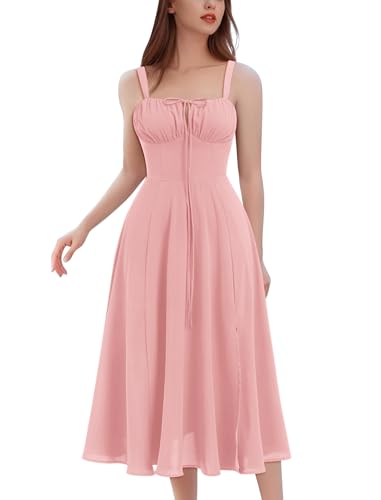 Image of IBTOM CASTLE Women Corset Dress Sleeveless Spaghetti Straps Casual Dresses Boho Slit Lace Up Flowy Midi Bustier Sundress