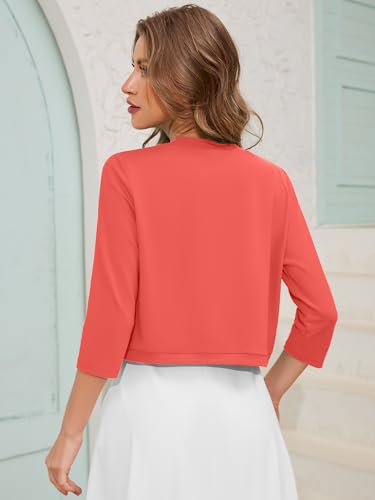 Image of Women's 3 /4 Sleeve Open Front Cardigan V-Neck Knit Cropped Bolero Shrug Sweater for Women