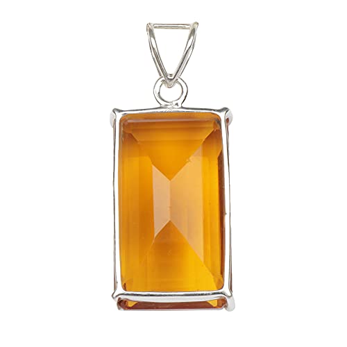 GEMHUB 127.5 Carat Yellow Citrine Emerald Cut Pendant Without Chain – Sterling Silver Pendant for Women3