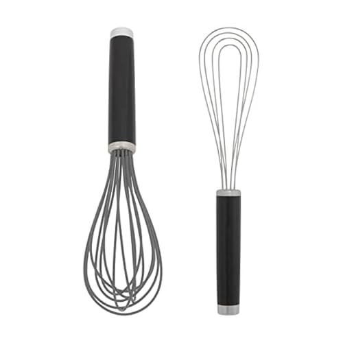 Image of KitchenAid Flat and Silicone Whisk Set, Set Of 2, Black