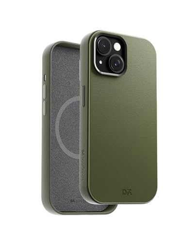 Image of DailyObjects Leatherite Case for iPhone 15 Plus Compatible with MagSafe Wireless Charging | Green-Olive Hybrid Magnetic Back Cover