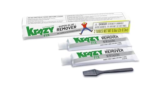 Krazy Fix Super Glue Remover Gel Formula for Maximum Control Removes Hardened Glue from All Surfaces (2 x 0.3 oz Tubes)