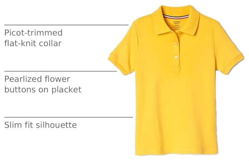 Image of French Toast Girls' Picot Collar Polo Short Sleeve Shirt (Kids Standard & Plus Size), Gold, 18-20 Plus