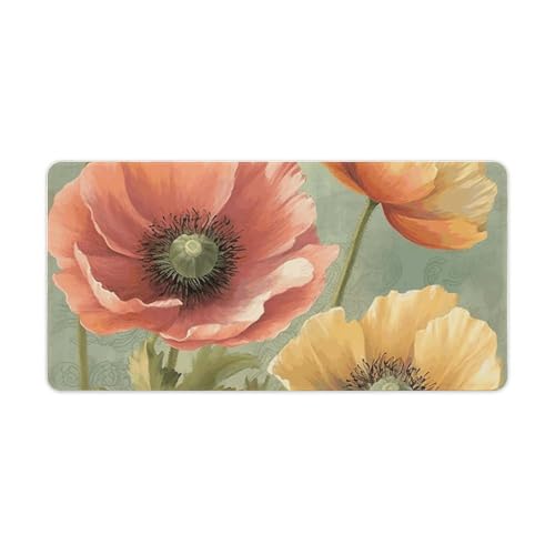 Tapis de souris grande taille motif coquelicots pastel avec base antidérapante