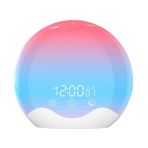 CHAKAE Luz de despertador digital con 12 colores que simula la lámpara de amanecer para una iluminación colorida natural