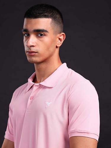 Image of TECHNOSPORT Men's Solid Slim Fit Polo Collar T-Shirt MATPIQ Half Sleeve Button Polyester for Gym Running Workout UPF50+ Anti Odour