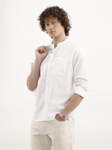 Image of WROGN Men's White Slim Fit Mandarin Collar Shirt