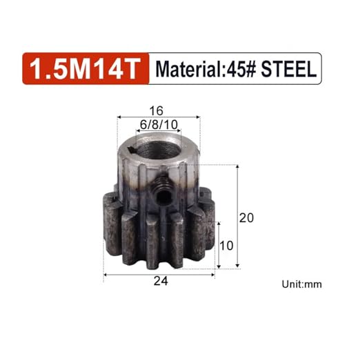 Engranaje recto de 1,5M y 14 dientes con diámetro interior de 6 mm para transmisión mecánica 2