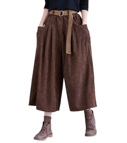 chouyatou Women's High Elastic Waisted Wide Leg Cropped Corduroy