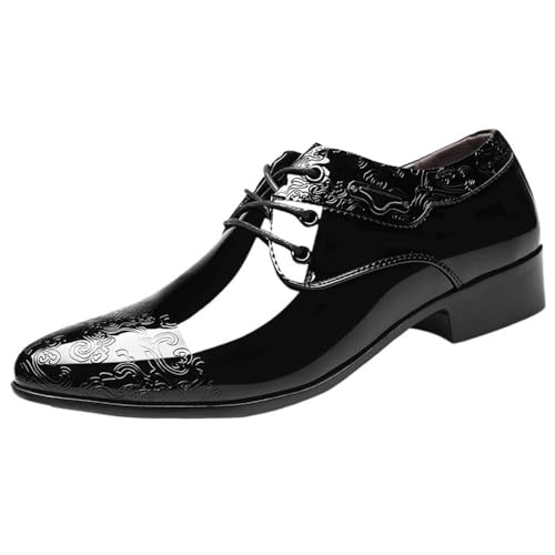 Men's Dress Shoes Spring Autumn Pointed Toe Glossy Patent Leather Lace up Large Size Breathable Formal Business Oxfords for Work Wedding