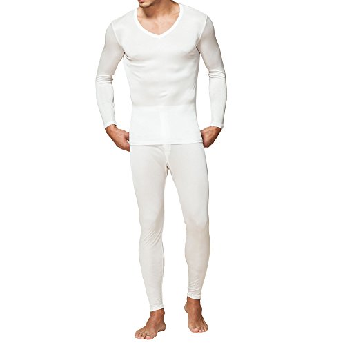 Paradise Silk Pure Silk Knit Men V Neck Long Johns Set