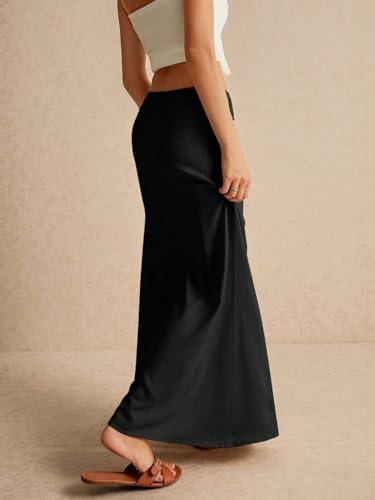 EARKOHA 2025 Women's Summer Maxi Skirt Drawstring Low Waist A Line Linen Long Flowy Skirts Black XS4