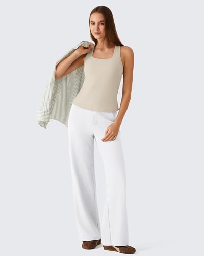 Image of G4Free Ribbed Removable Built in Bra Workout Tank Tops Woman Racerback Square Neck Yoga Top Lightweight Athletic Tanks