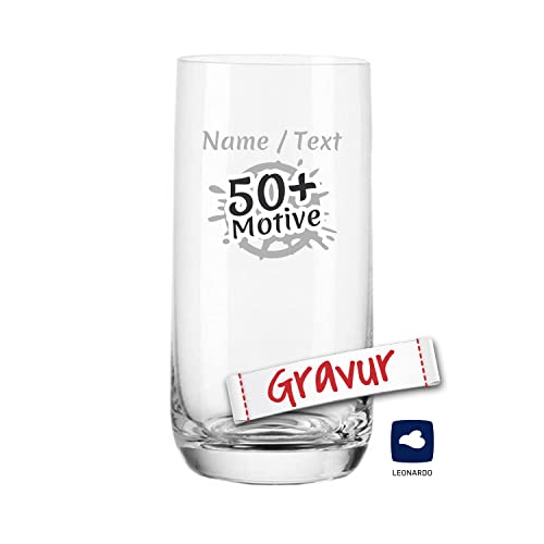 LEONARDO Daily Trinkglas/Wasserglas mit Gravur personalisiert/Namen Text Motiv, Glas graviert als Geschenk zum Geburtstag Jahrestag Hochzeit Verlobung, Geschenkidee Frauen Männer Mama Papa