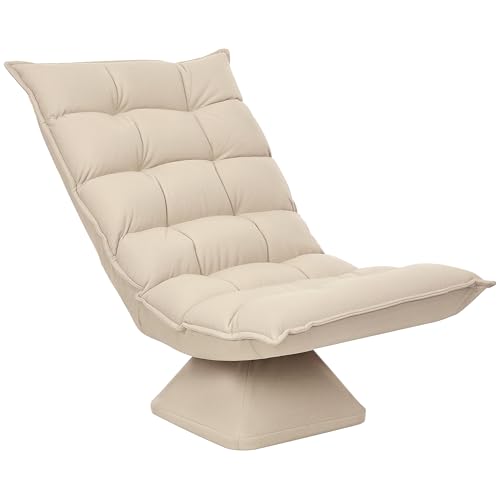 HOMCOM Fauteuil de Sol Paresseux Fauteuil Relax Design capitonné Inclinaison Dossier réglable pivotant 360° revêtement Lin Beige