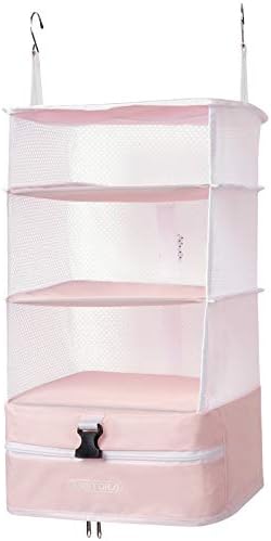 TABITORA Travel Luggage Organizer and Packing Cube Space Saver with Built in Hanging Shelves and Laundry Storage Compartment (Pink L)
