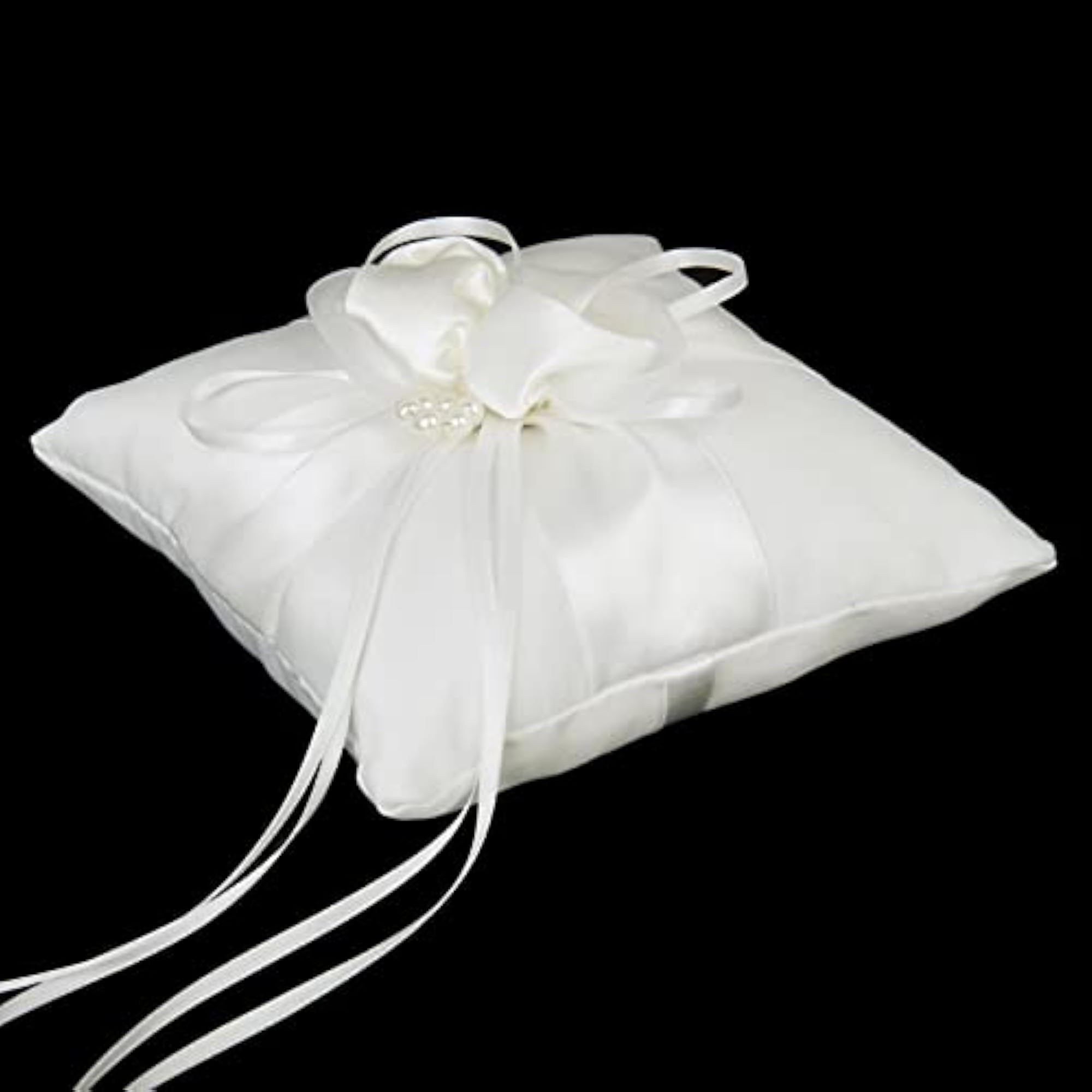 Ivory Satin Pearl Beaded Ring Bearer Pillow Cushion & Flower Basket