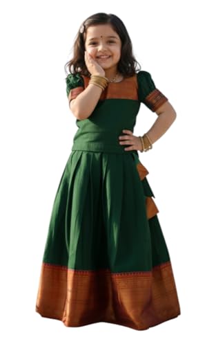 Image of R P CREATION Kids Silk Lehenga Choli Set | Zari Bordered Ghagra Choli | Traditional Ethnic Wear for Weddings, Poojas & Festivals
