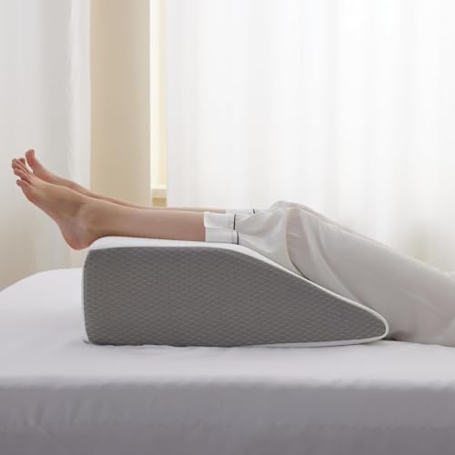 Image of Proliva Leg Elevator Pillow for LegSupport-Wedge Pillows Memory Foam HR-Leg Pain Relief Pillow for Sleeping-LegWedge Cushion for Varicose Veins & Post Recovery Regular Size (White-Grey)