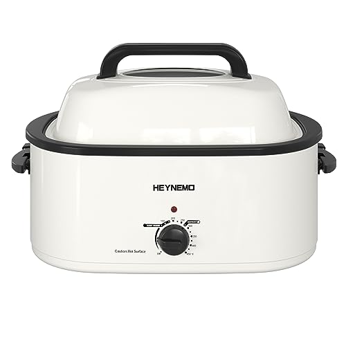 Image of 24Qt Turkey Roaster Oven Buffet with Self-Basting Lid, 1450W Electric Roaster Oven with Cool-Touch Handles, Removable Pan and Rack, Stainless Steel, White