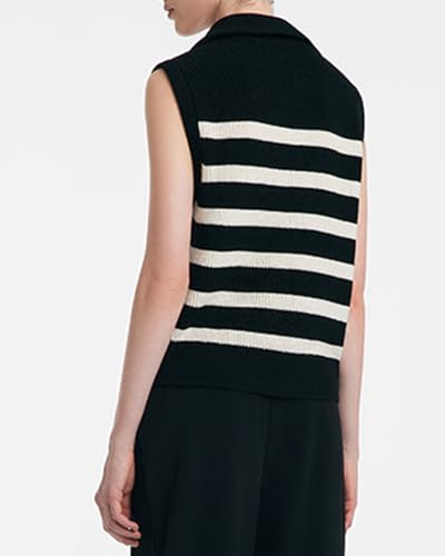 Image of Kedera Women's Striped Sweater Vest V Neck Sleeveless Work Sweater Quarter Zip Knit Vest Top 2024 Trendy Office Outfits