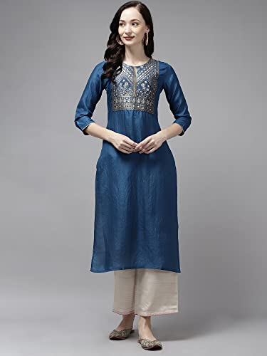 Image of INDO ERA Women's Yoke Design Polyester Calf Length Straight Kurta(RRRRR2762)
