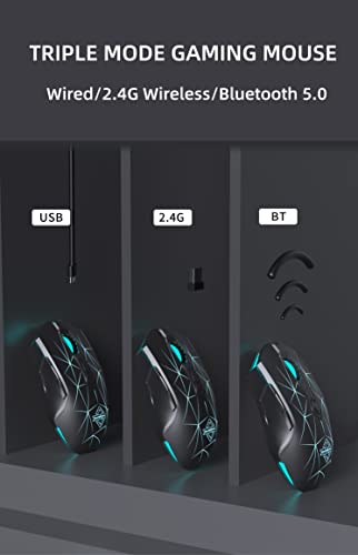 Aj52Pro Watcher 2.4G Wireless/ Bluetooth 5.0/ Wired Gaming Mouse, 10000 Dpi, Programmable 7 Buttons, Ergonomic Led Backlit Usb Gamer Mice Computer Laptop Pc, For Windows Mac Linux Os, Star Black #TOP2