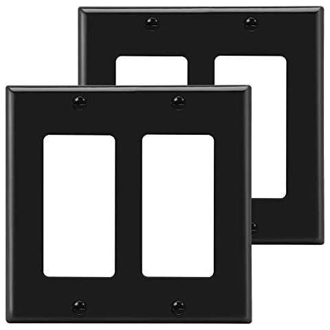 [2 Pack] BESTTEN 2 Gang Decorator/GFCI Device Wall Plate, Standard Size, Unbreakable Polycarbonate Outlet and Switch Cover, Device Mount, UL Listed, Black Cover