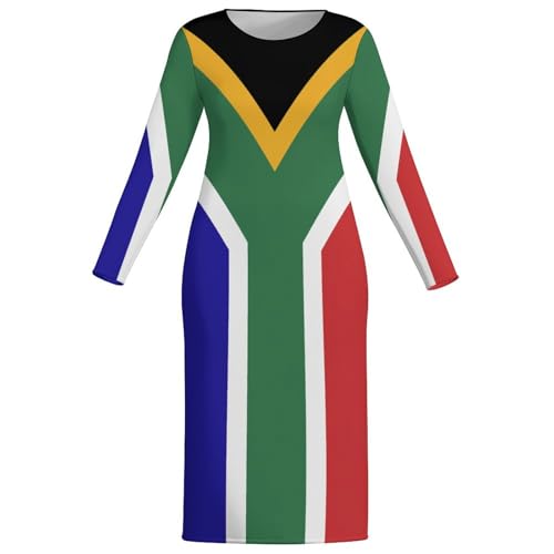 Women's Pullover Cool Sweatshirts Long Dress South African Flag Slim Fit Sweater Casual for Adult Long Sleeve Dress 2XL