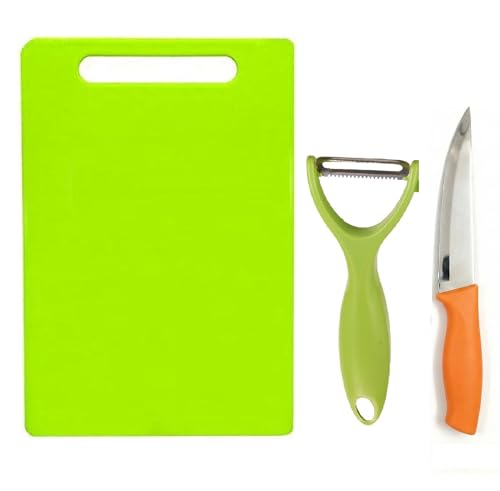 Image of Freshome Plastic Extra Large (39 x 26 cm) Chopping Cutting Board for Kitchen (3 PC Set) Vegetables, Fruits & Cheese, with Knife and Vegetable Peeler BPA Free, Assorted Colours, (Extra Large)