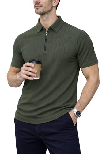 Image of Mack Jonney Men Ribbed Polo T-Shirt | Regular Fit | Half Sleeve | Zip Collar Casual T-Shirt-MJ-94