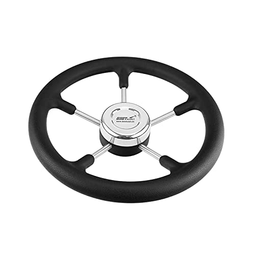 Jyuiipcz Boat Kit Polyurethane Foam Black 320mm Steering Wheel Marine Grade 5 Spokes 15 Degree Fits 3/4
