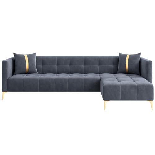 Image of FURNY Styliving 6 Seater Fabric RHS L Shape Sofa Set (Dark Grey) with Golden Finish Legs | Durable & Comfortable | Ideal for Living Room