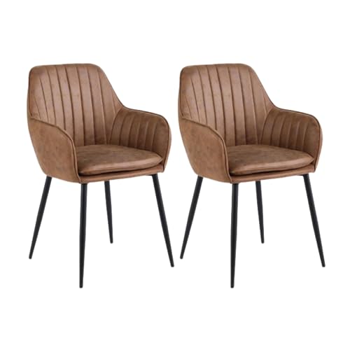 Colenis® - Lavinia - Cognac - Lot de 2 - Chaise de Salle à Manger Moderne Chaise de Cuisine en Microfibre et métal