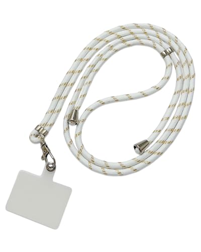 Zeayebsr Cordino per Cellulare, porta cellulare da collo，Laccio per Cellulare Universale, Nylon Cordino per Telefono per iPhone Huawei Samsung e Tutti Gli Smartphone - Bianco&Golden
