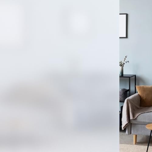 LUTE Window Privacy Film, Frosted Glass Window Film for Bathroom, Static Cling Removable Heat Control Glass Coverings, Non Adhesive Opaque Door Sticker for Home Office (Pure, 17.5