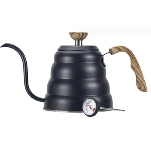 Bouilloire avec thermomètre en acier inoxydable noir pour le thé et le café filtre