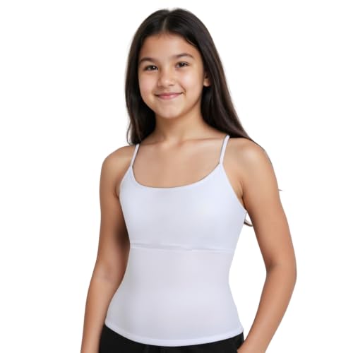 Image of DChica Cotton Padded Camisole Bra for Girls, Sleeveless Undershirts with Adjustable Straps, Tank Top /Innerwear for Girls (Pack of 1) Pink & White Camisole Inner Vest