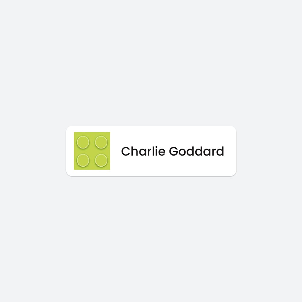 64 x No Iron Personalised Stick On Waterproof Washable Name Labels Great for Clothes, School Uniform, Equipment, Shoes and Much More. School, Nursery, Day Care, Hospital - Building Block - Green