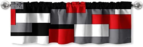 AILUER Black,White,Red and Grey Geometric Valances for Windows, Window Treatment Valances Half Window Curtain Valance for Kitchen Living Room Bedroom Decor (Geometric, 52"X18")