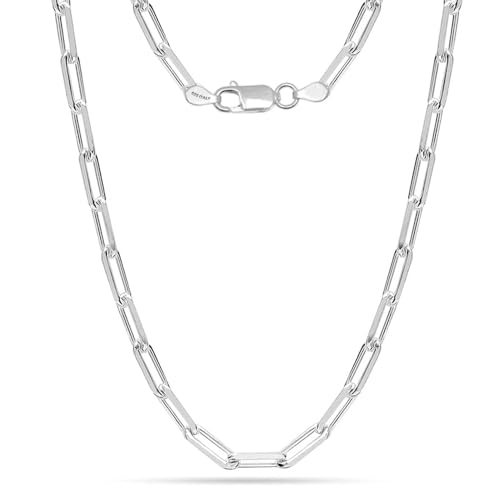 LeCalla 925 Sterling Silver Italian Jewelry Trendy Gift 3 MM, 3.5 MM, 4.5 MM Diamond-Cut PaperClip Link Chain Necklace for Women with Lobster Clasp (16, 18, 20, 24 Inches)