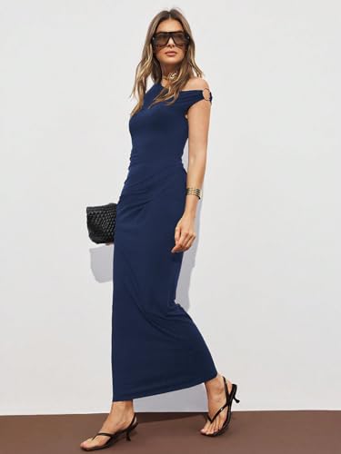 Image of Verdusa Women's Off The Shoulder Dresses Asymmetrical Ruched Sleeveless Maxi Dress